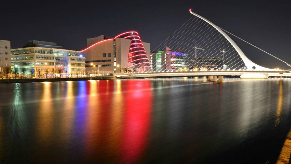 A nighttime photo of downtown Dublin